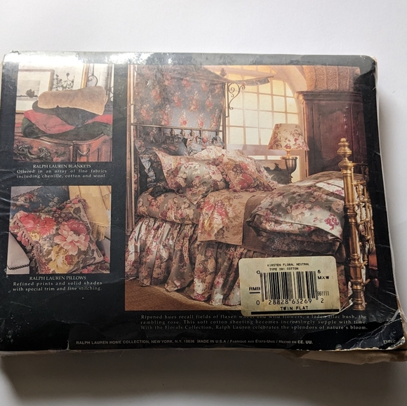 VINTAGE RARE RALPH Lauren *KIRSTEN TWIN FLAT SHEET FLORAL Neutral- NIP - Picture 7 of 8